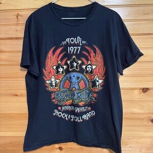 Aerosmith Tour 1977 Americans Rock & Roll Band Black Tee Large
